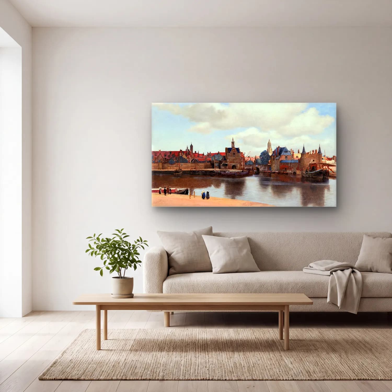 Johannes Vermeer – View of Delft cam tablo — açık renk salonda