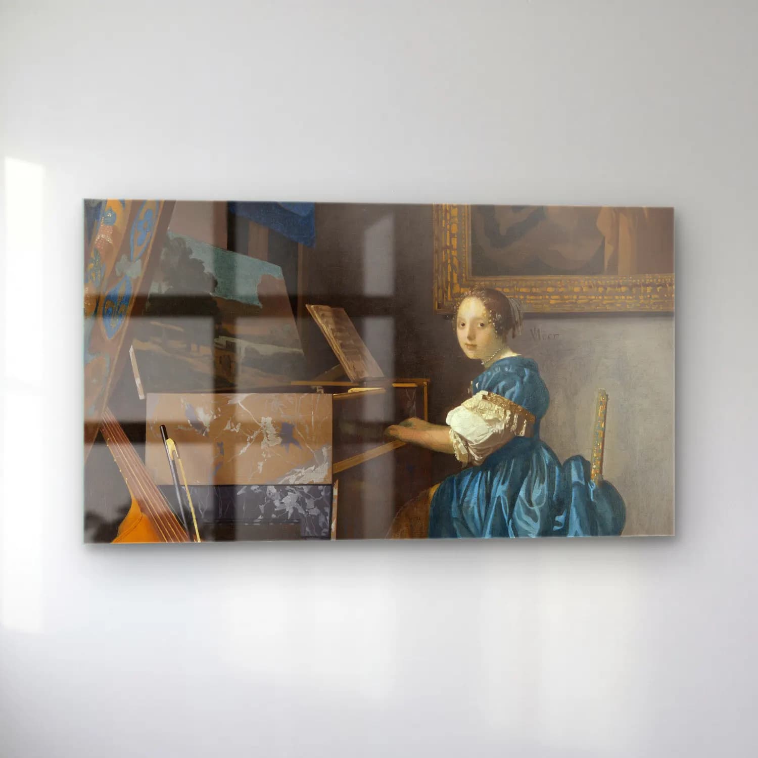 Johannes Vermeer – Young Woman Seated at a Virginal cam tablo — sol açıdan görünüm