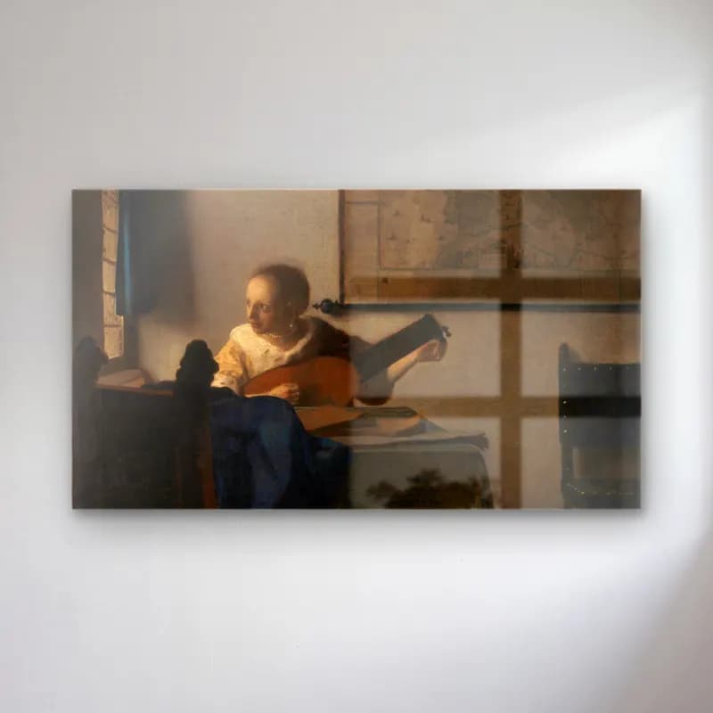 Johannes Vermeer – Young Woman with a Lute cam tablo — Johannes Vermeer – Young Woman with a Lute — yağlı boya gitar