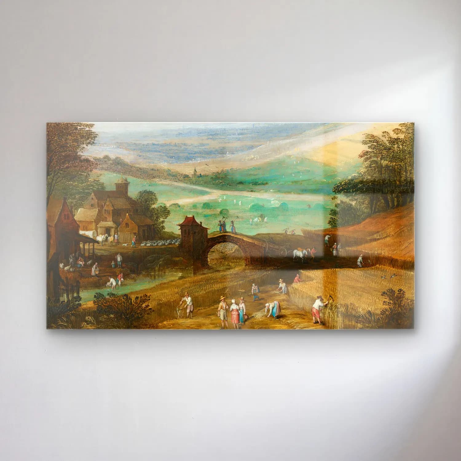 Joos de Momper – A Summer Landscape With Figures Bringing In The Harvest cam tablo — Joos de Momper – A Summer Landscape With Figures Bringing In The Harvest — yağlı boya kır evi