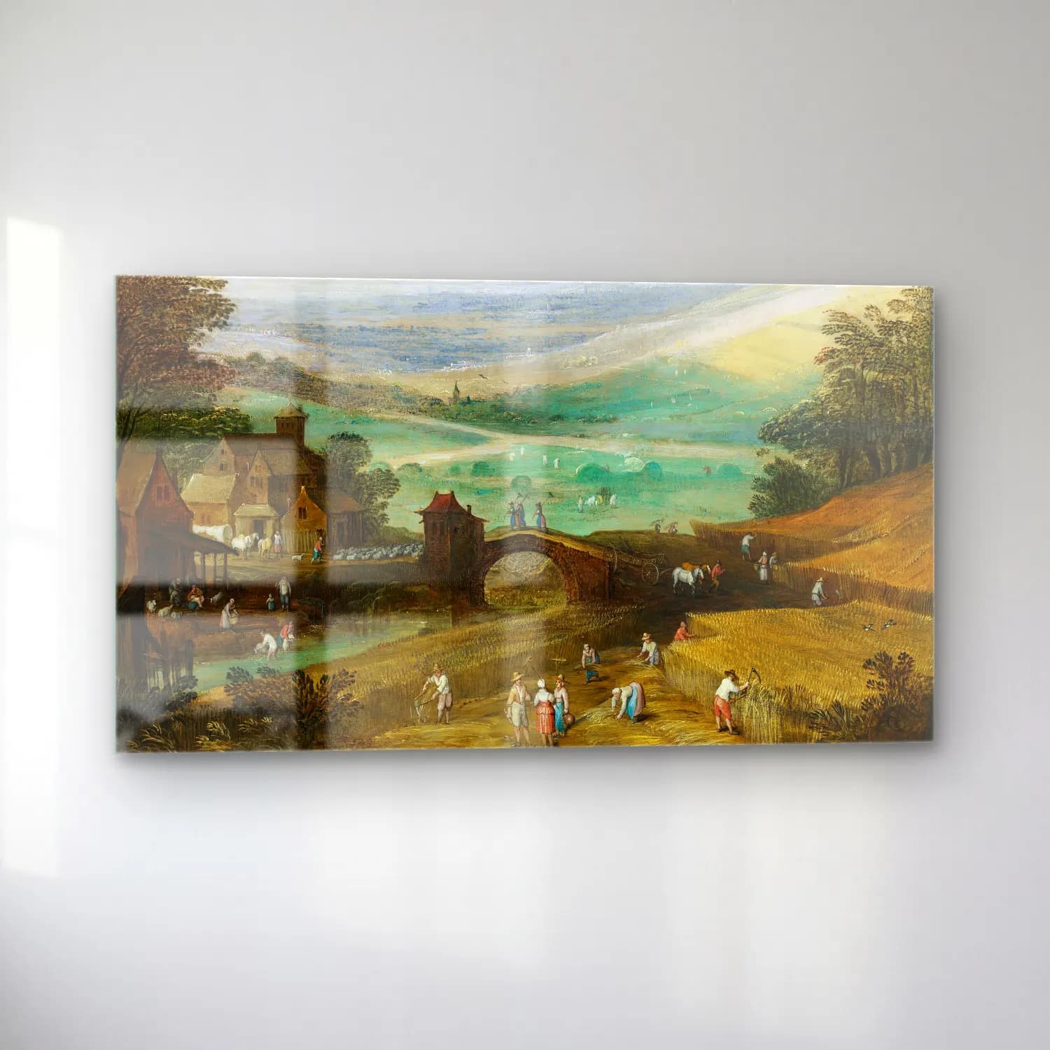 Joos de Momper – A Summer Landscape With Figures Bringing In The Harvest cam tablo — sol açıdan görünüm
