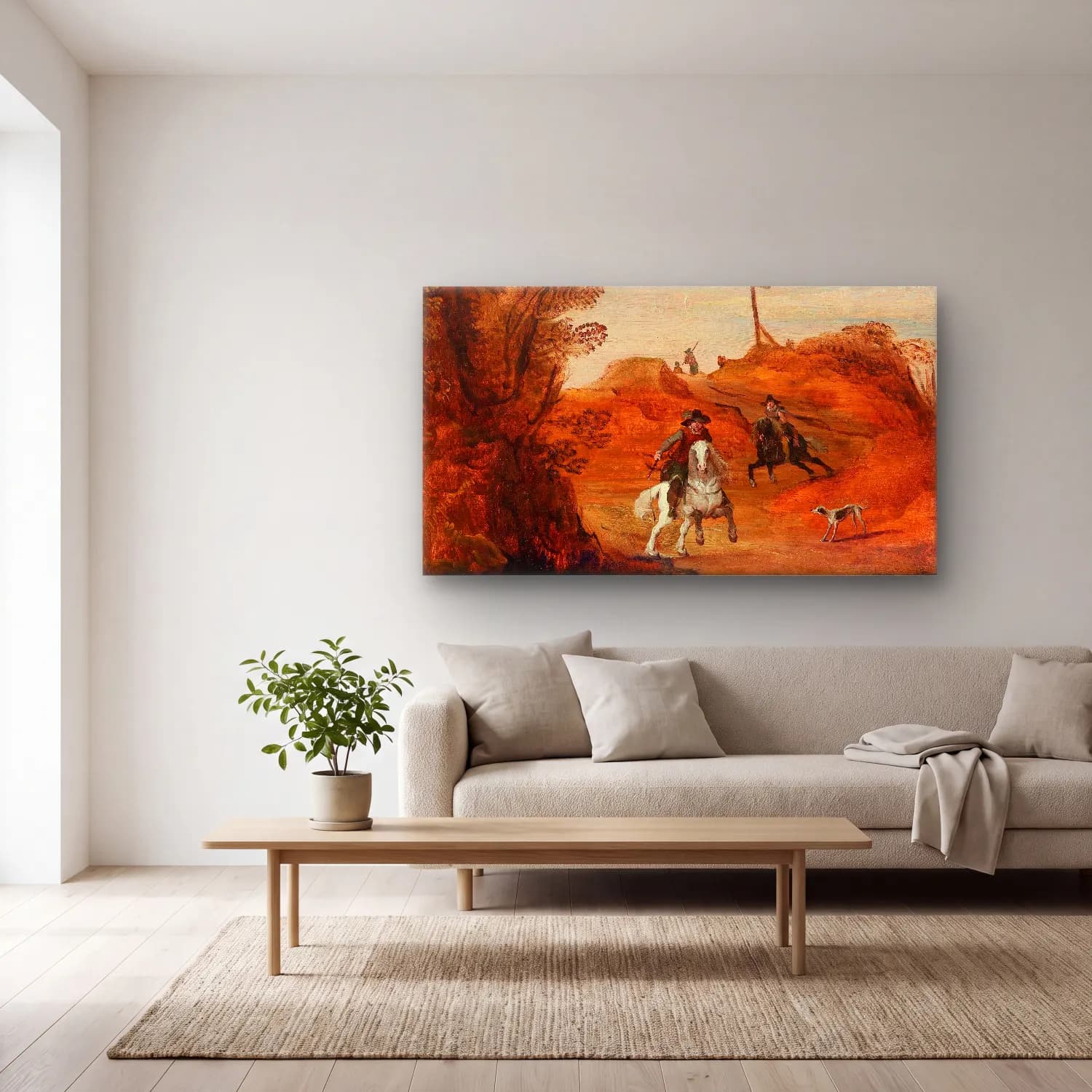Joos de Momper – A landscape with horsemen cam tablo — açık renk salonda