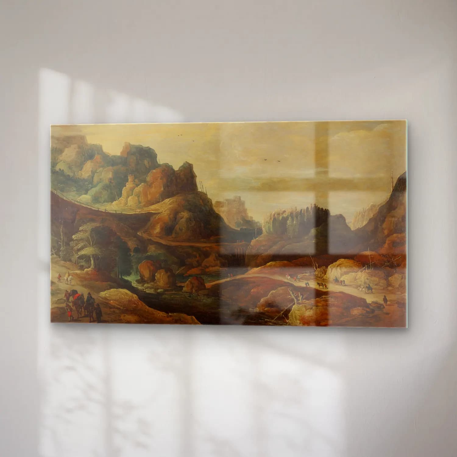 Joos de Momper – A mountainous landscape with travellers on paths along a… cam tablo — sağ açıdan görünüm