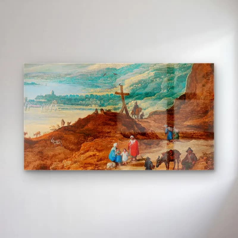 Joos de Momper – A wide mountainous landscape with travellers cam tablo — Joos de Momper – A wide mountainous landscape with travellers — yağlı boya dini sahne