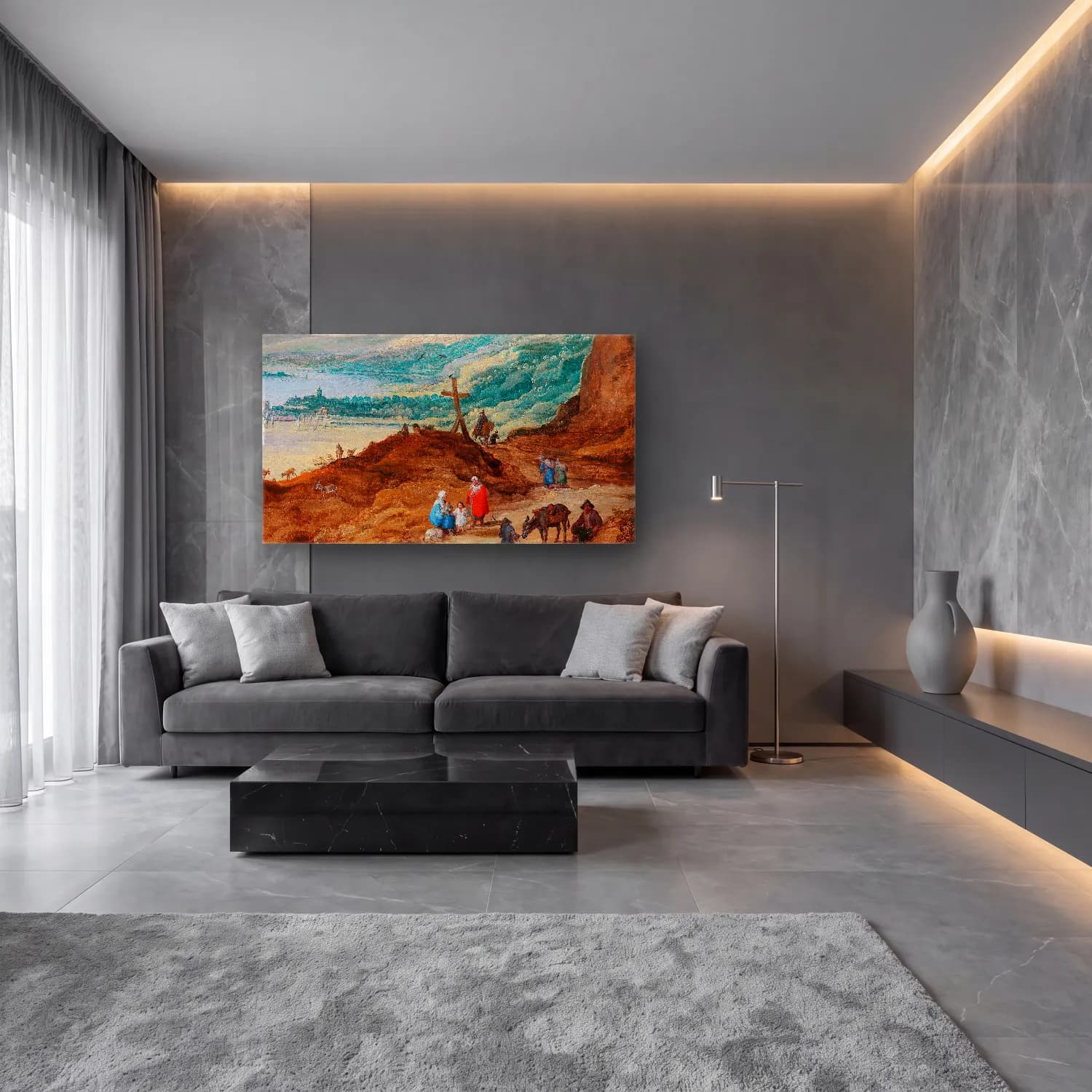 Joos de Momper – A wide mountainous landscape with travellers cam tablo — lüks salon duvarında