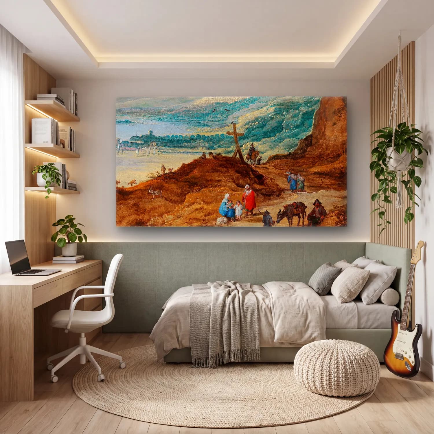 Joos de Momper – A wide mountainous landscape with travellers cam tablo — genç odasında