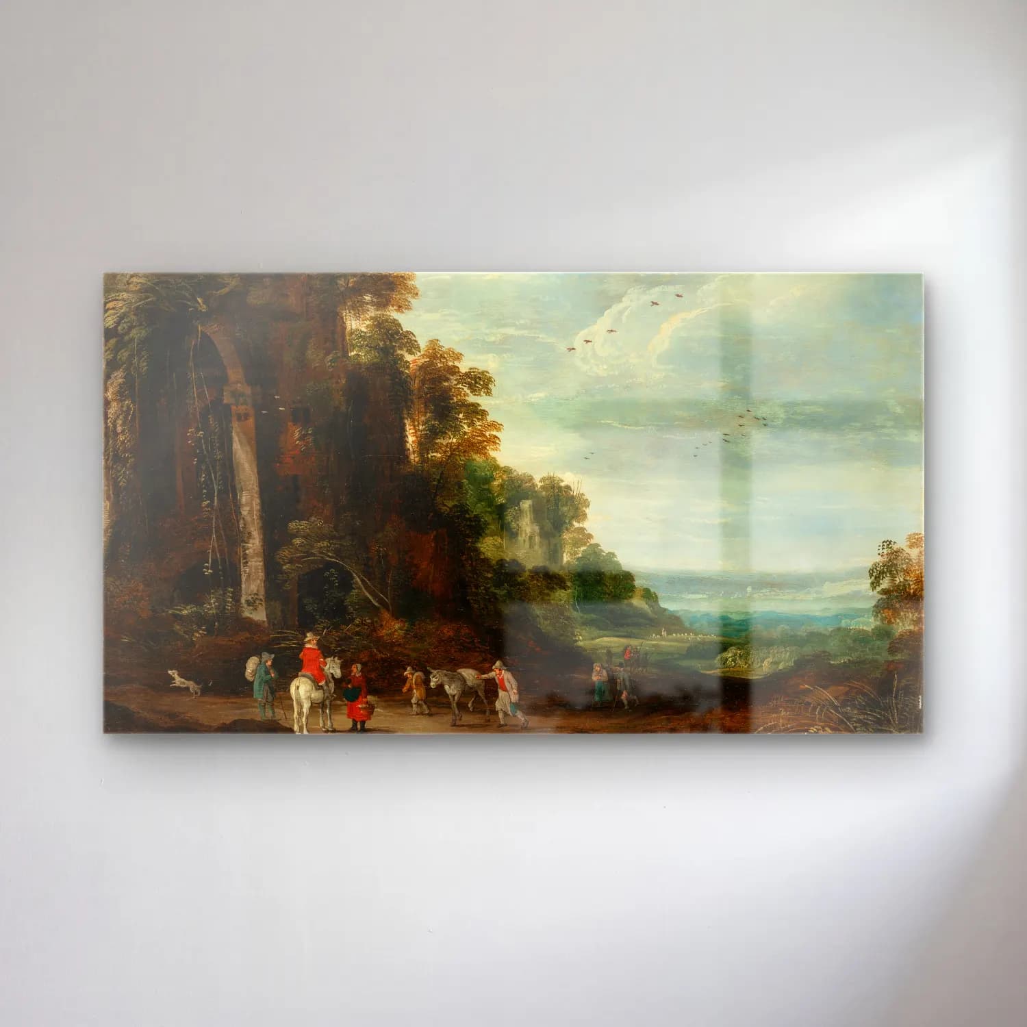 Joos de Momper – A wooded landscape with a rider conversing with peasants… cam tablo — Joos de Momper – A wooded landscape with a rider conversing with peasants… — yağlı boya dağ manzarası