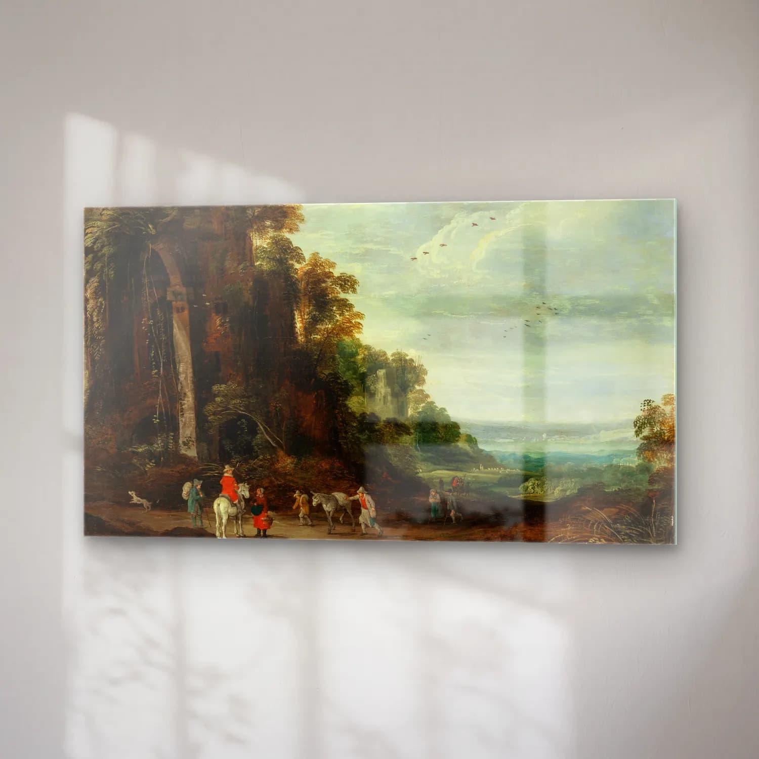 Joos de Momper – A wooded landscape with a rider conversing with peasants… cam tablo — sağ açıdan görünüm