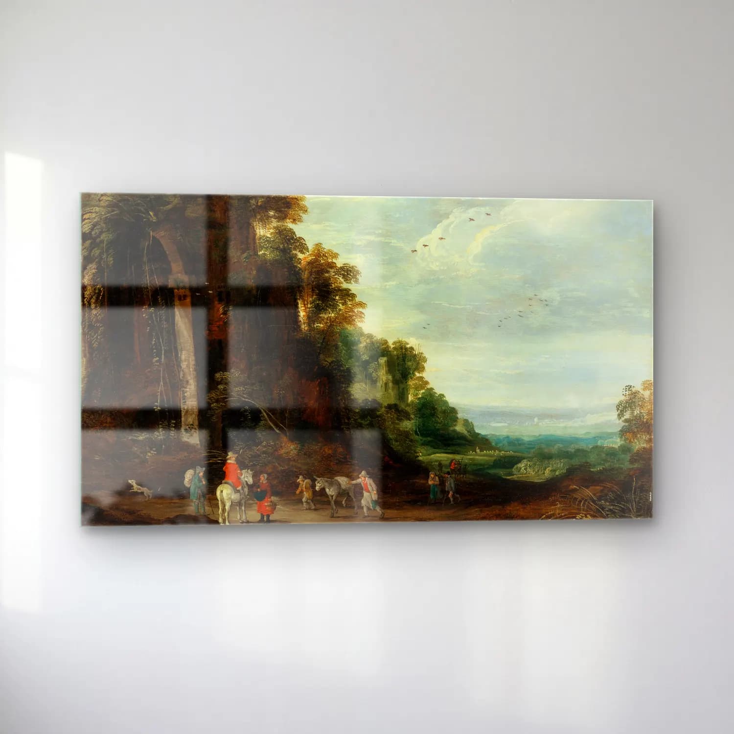 Joos de Momper – A wooded landscape with a rider conversing with peasants… cam tablo — sol açıdan görünüm