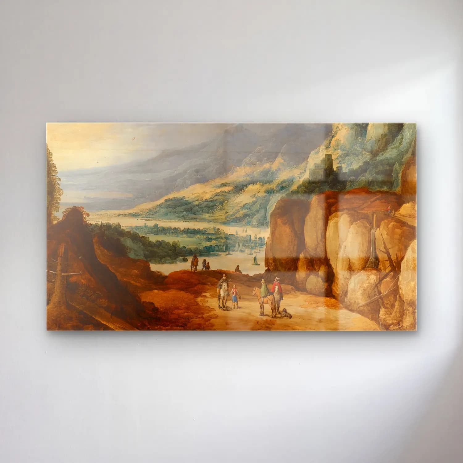 Joos de Momper – An Extensive Mountainous River Landscape With Horsemen… cam tablo — Joos de Momper – An Extensive Mountainous River Landscape With Horsemen… — yağlı boya dağ manzarası