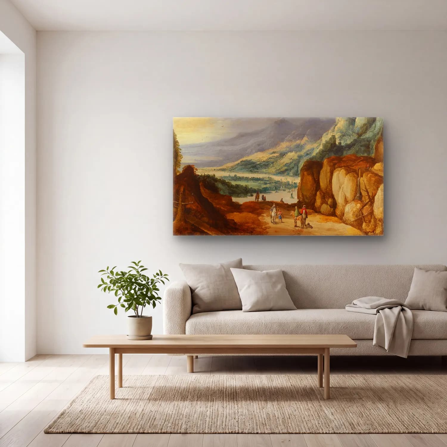 Joos de Momper – An Extensive Mountainous River Landscape With Horsemen… cam tablo — açık renk salonda