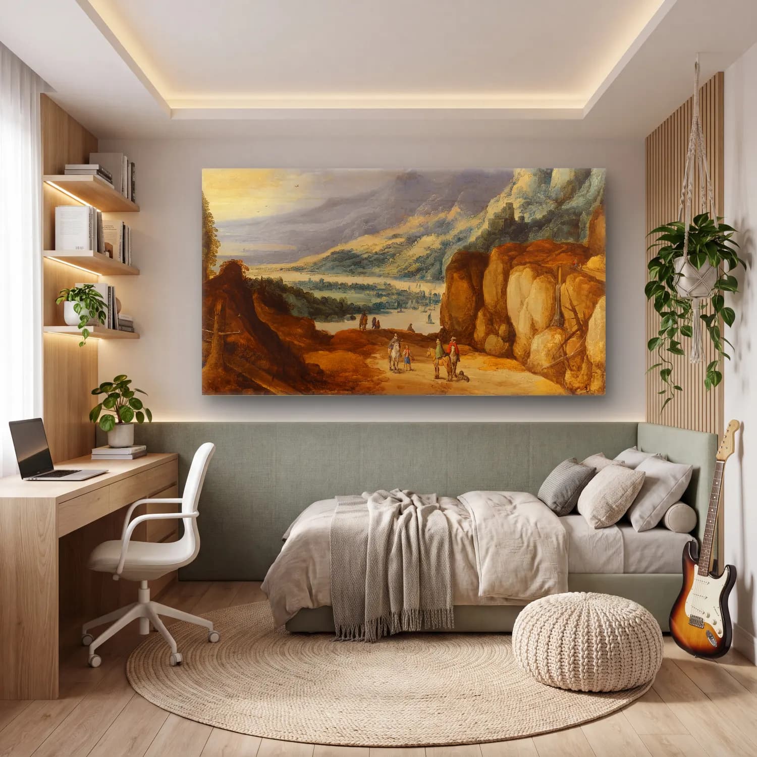Joos de Momper – An Extensive Mountainous River Landscape With Horsemen… cam tablo — genç odasında