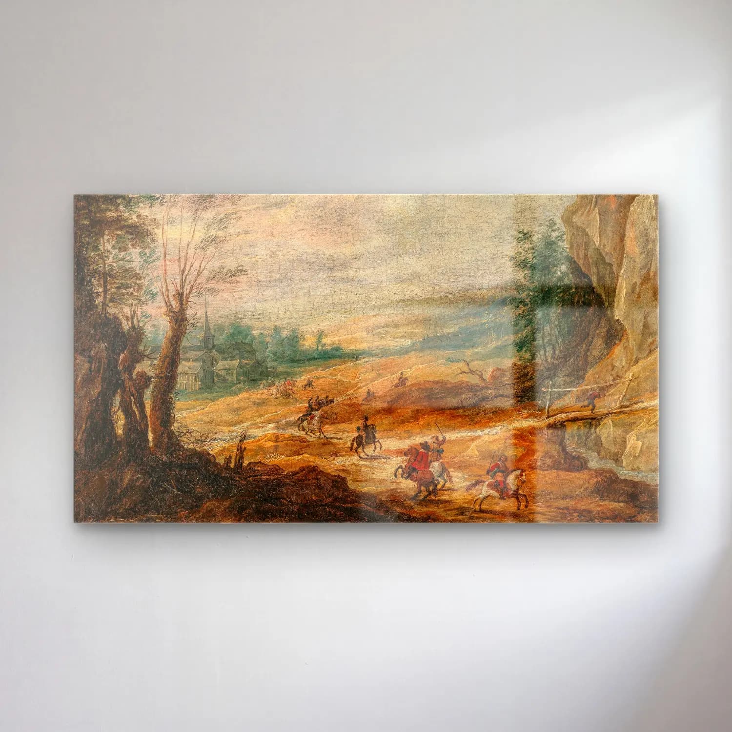 Joos de Momper – An extensive mountainous landscape with horsemen chasing a… cam tablo — Joos de Momper – An extensive mountainous landscape with horsemen chasing a… — yağlı boya savaş sahnesi