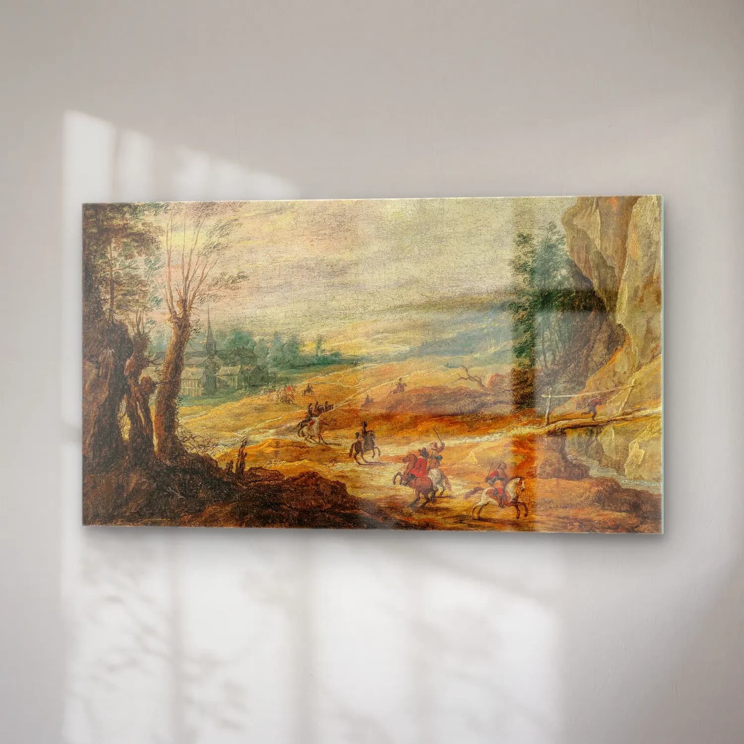Joos de Momper – An extensive mountainous landscape with horsemen chasing a… cam tablo — sağ açıdan görünüm
