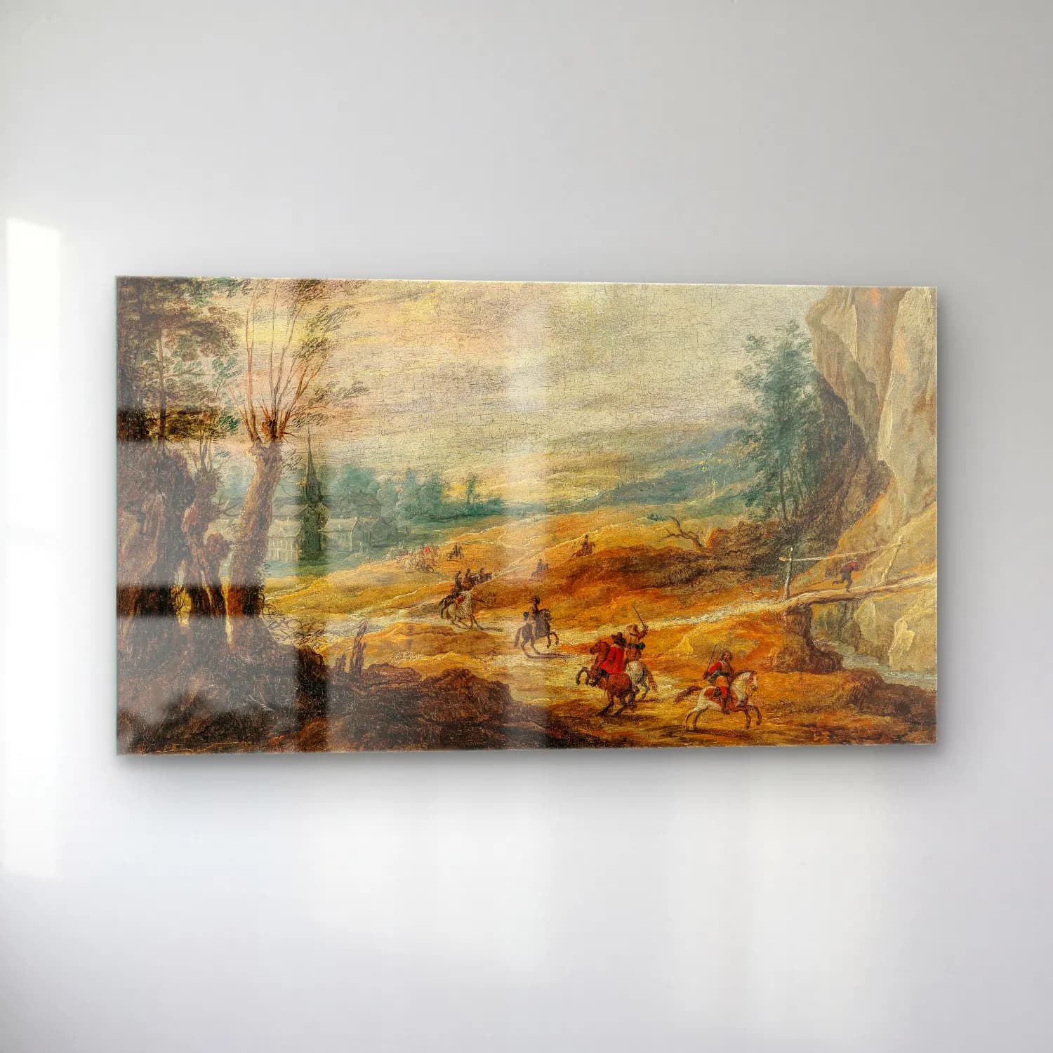 Joos de Momper – An extensive mountainous landscape with horsemen chasing a… cam tablo — sol açıdan görünüm