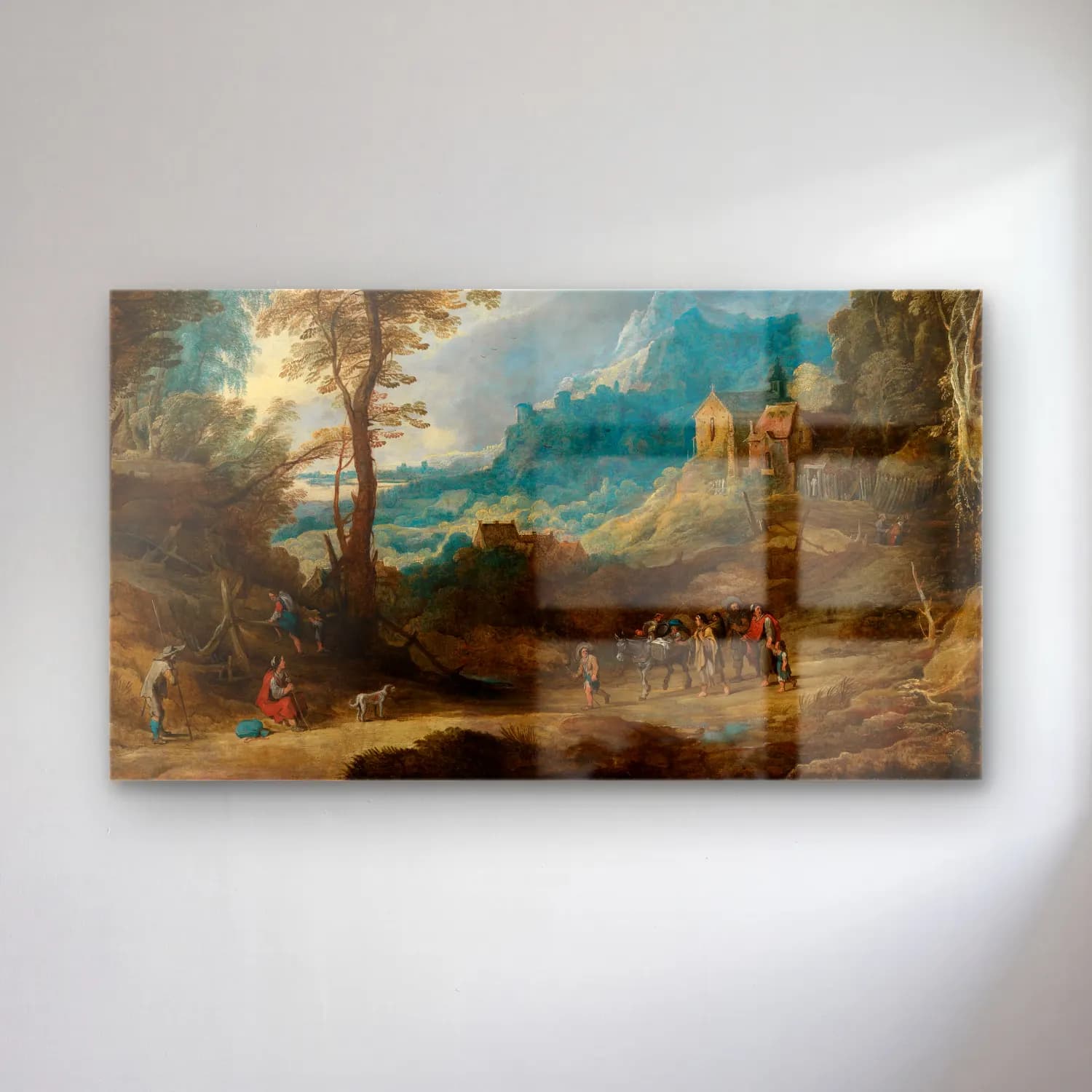 Joos de Momper – Gebirgslandschaft mit Pilgern und fahrendem Volk cam tablo — Joos de Momper – Gebirgslandschaft mit Pilgern und fahrendem Volk — yağlı boya dağ manzarası