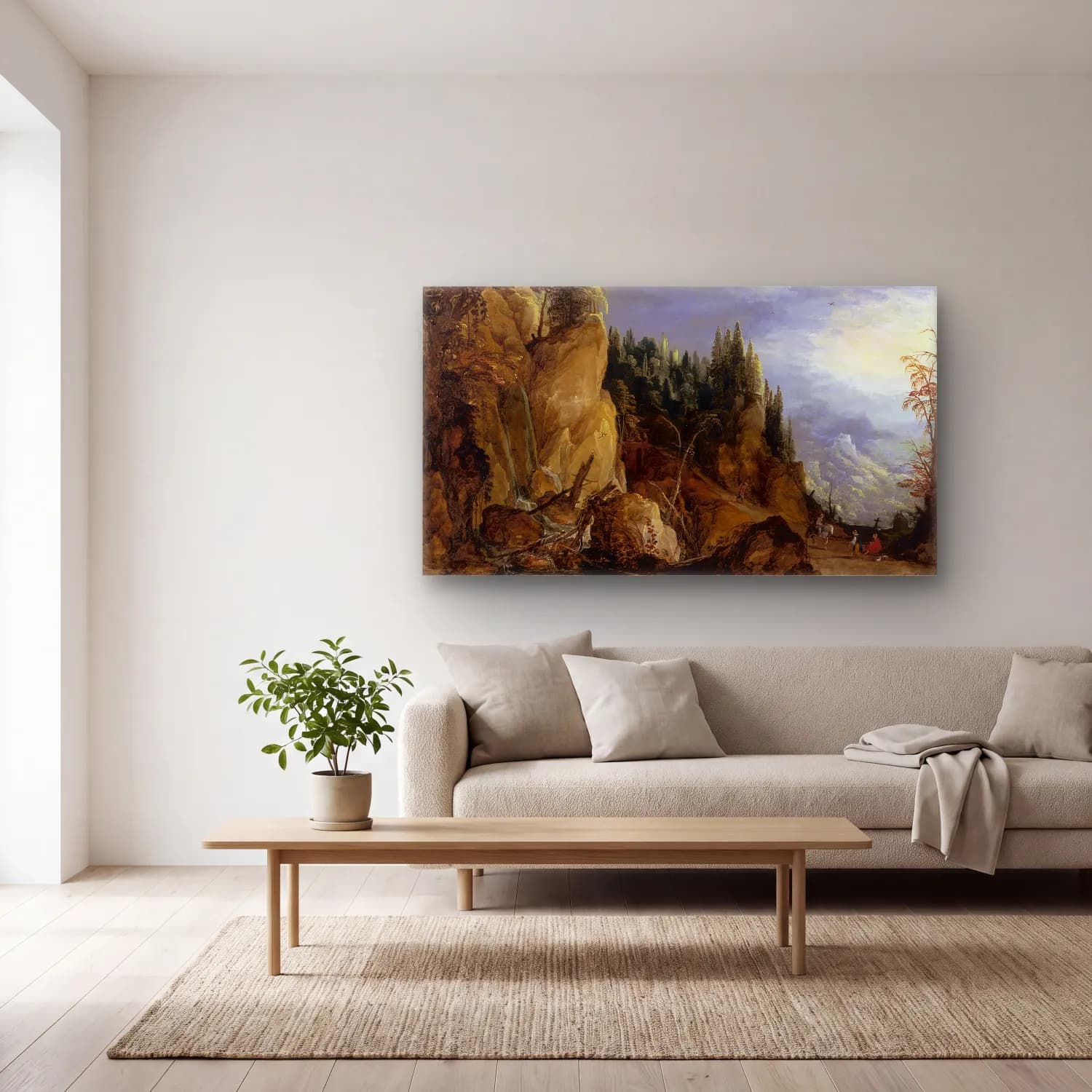 Joos de Momper – Mountain Landscape cam tablo — açık renk salonda
