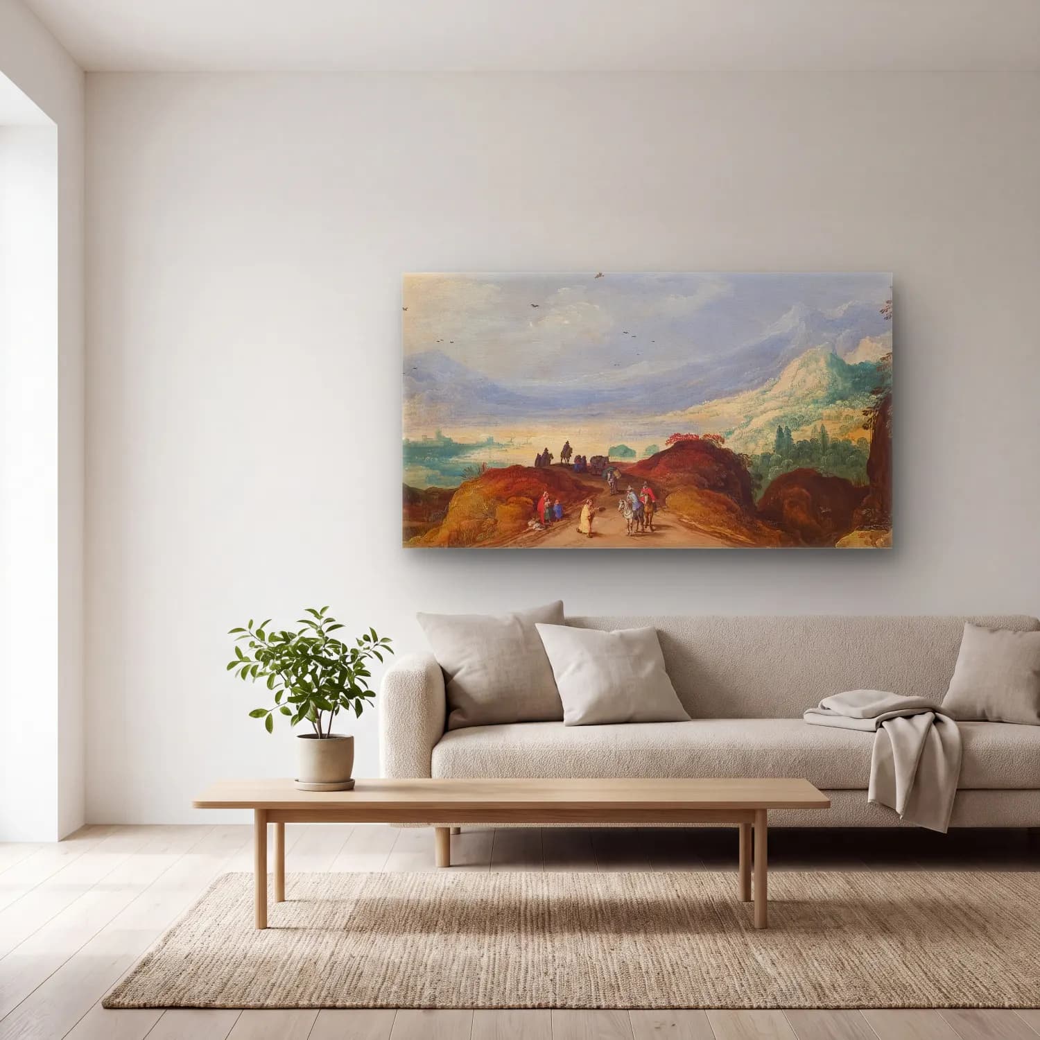 Joos de Momper – Mountain Landscape with a Lake cam tablo — açık renk salonda