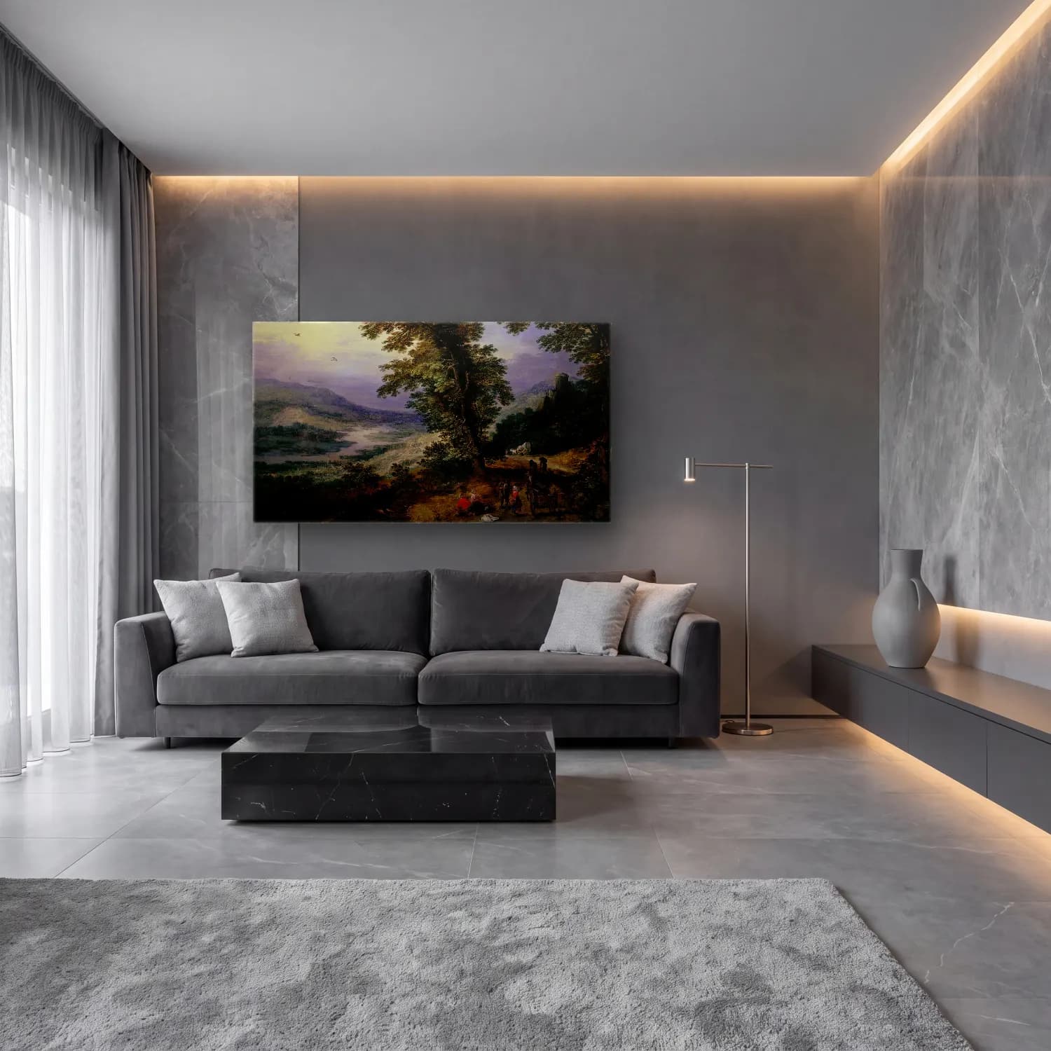 Joos de Momper – Mountain Road with Travelers cam tablo — lüks salon duvarında