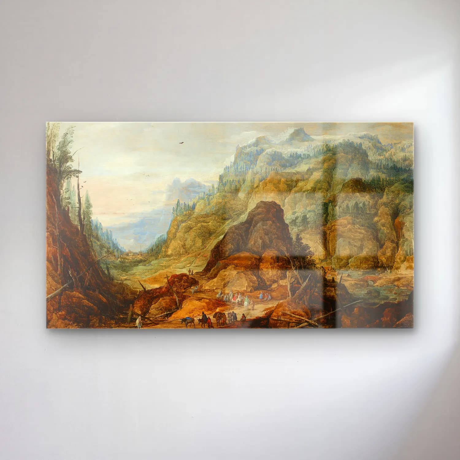 Joos de Momper – Mountain landscape with a caravan cam tablo — Joos de Momper – Mountain landscape with a caravan — yağlı boya dağ manzarası