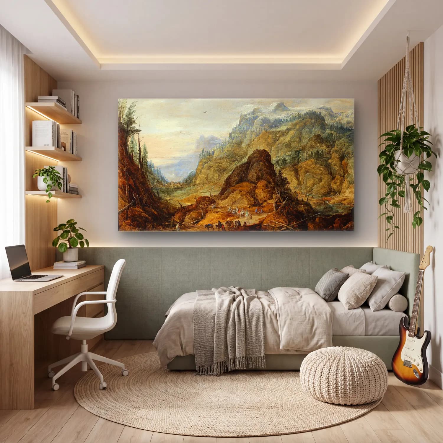 Joos de Momper – Mountain landscape with a caravan cam tablo — genç odasında