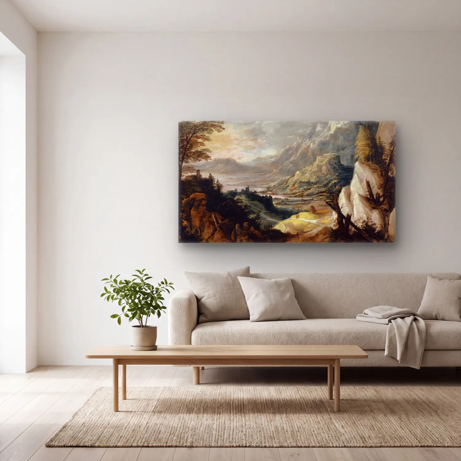 Joos de Momper – Mountainous Landscape cam tablo — açık renk salonda