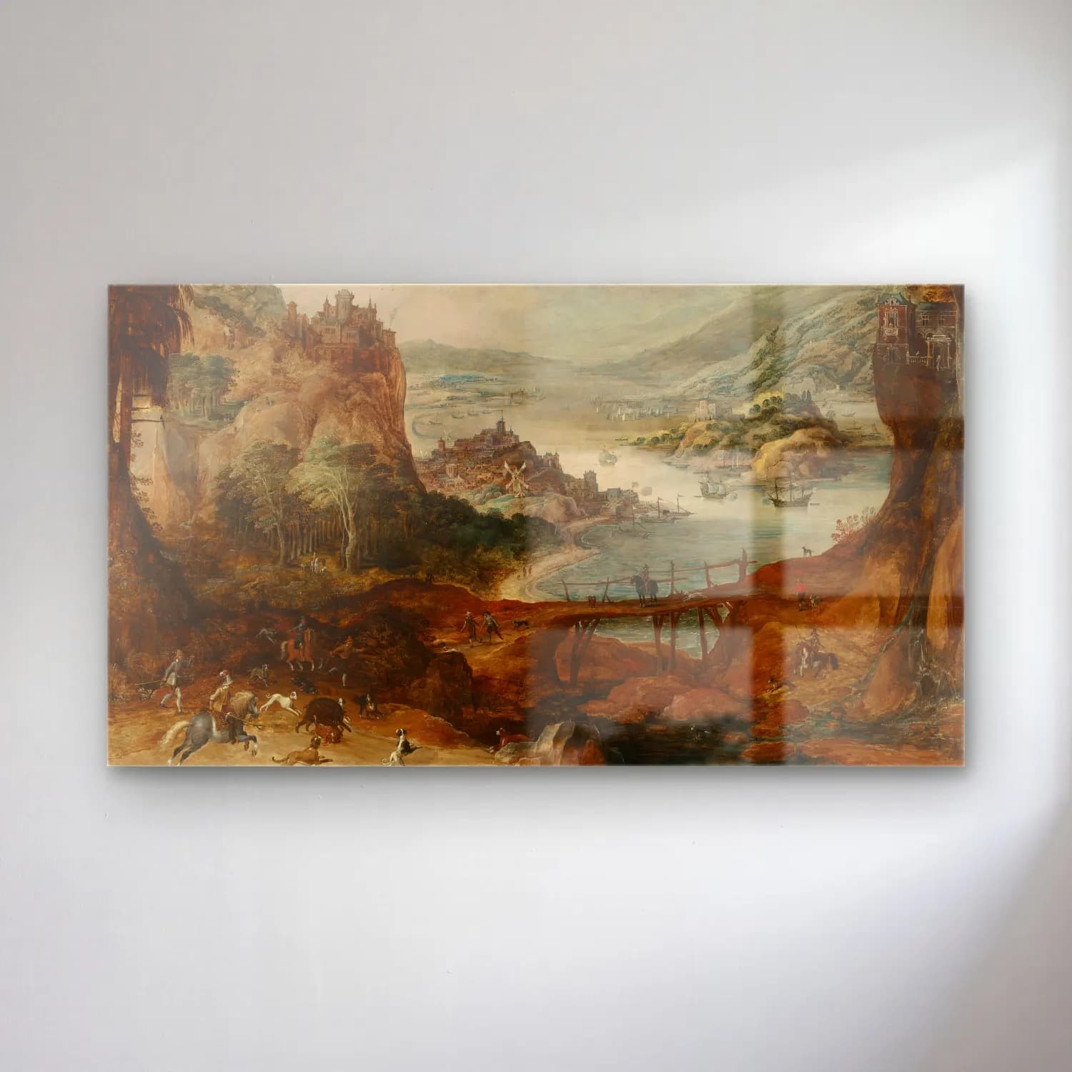 Joos de Momper – River Landscape with Boar Hunt cam tablo — Joos de Momper – River Landscape with Boar Hunt — yağlı boya mitolojik sahne