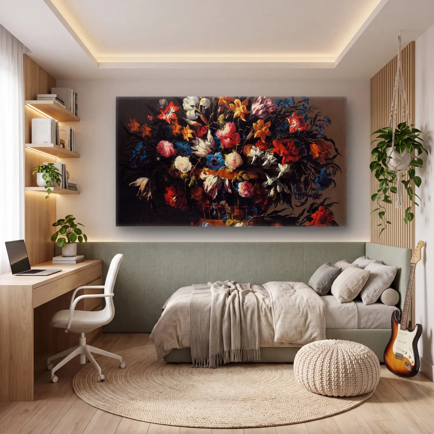 Juan de Arellano – Small Basket of Flowers cam tablo — genç odasında