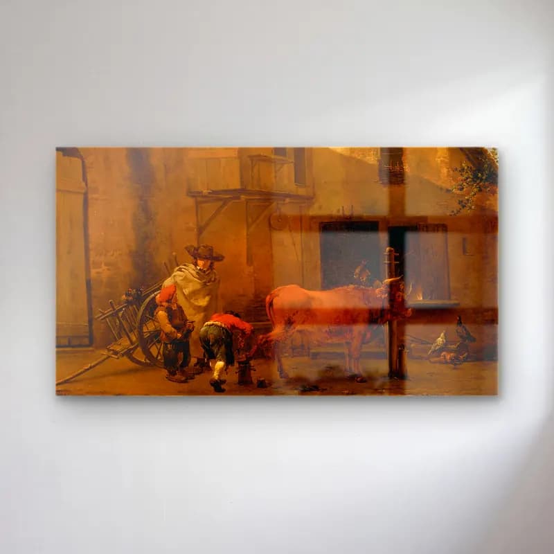 Karel Dujardin – A Smith shoeing an Ox cam tablo — Karel Dujardin – A Smith shoeing an Ox — yağlı boya i̇nek