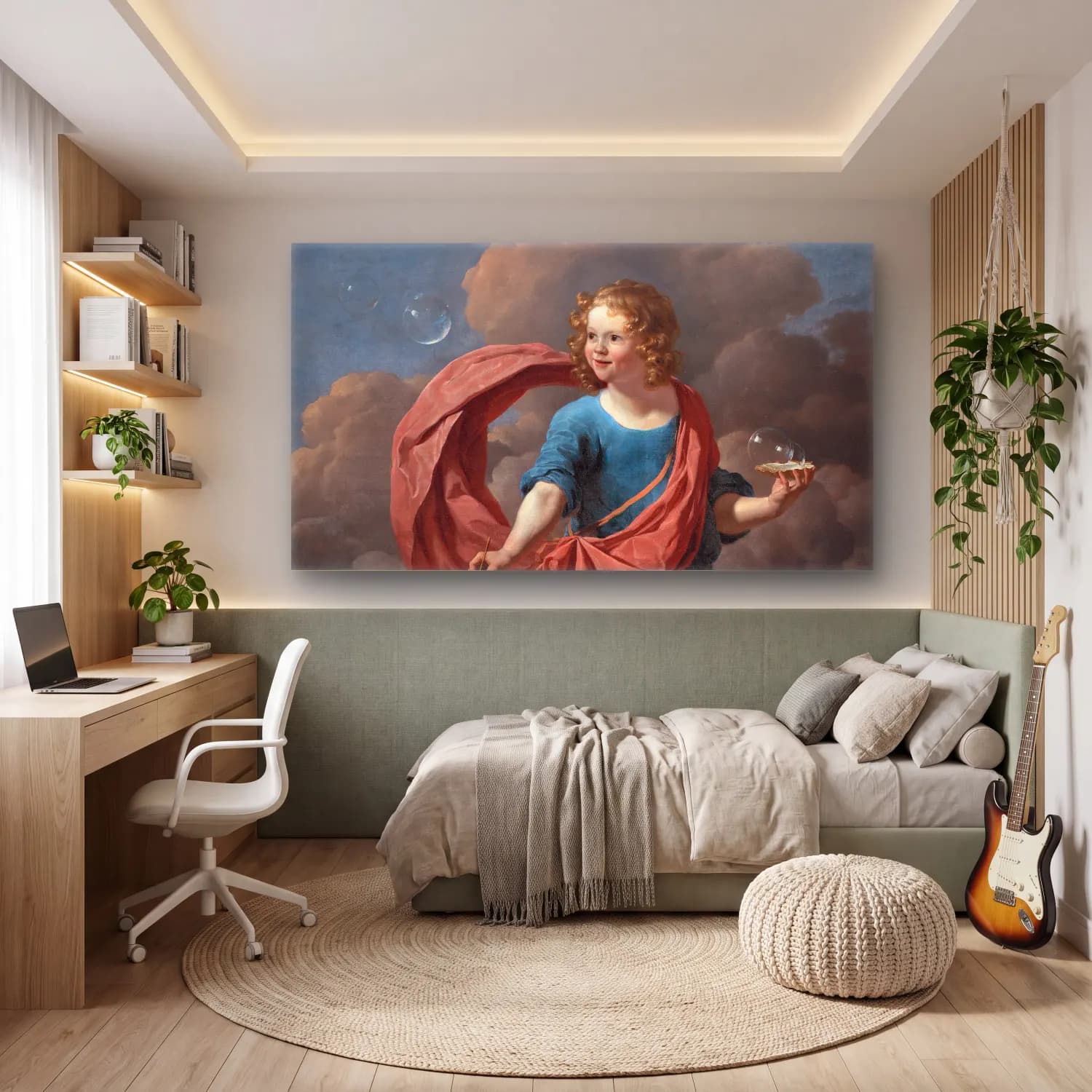 Karel Dujardin – Boy Blowing Soap Bubbles cam tablo — genç odasında