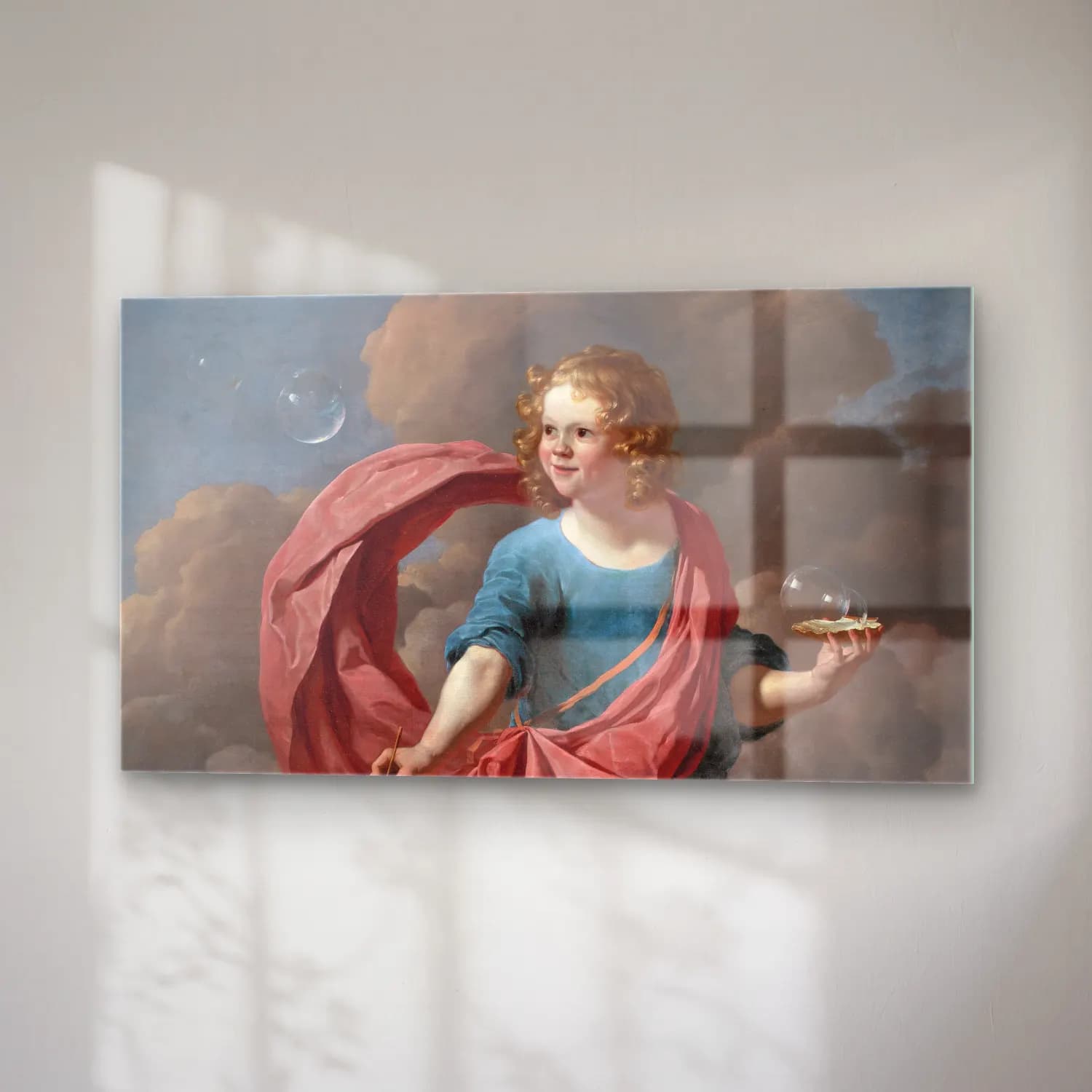 Karel Dujardin – Boy Blowing Soap Bubbles cam tablo — sağ açıdan görünüm