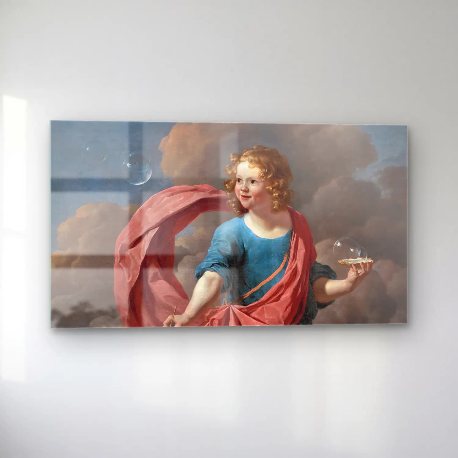 Karel Dujardin – Boy Blowing Soap Bubbles cam tablo — sol açıdan görünüm