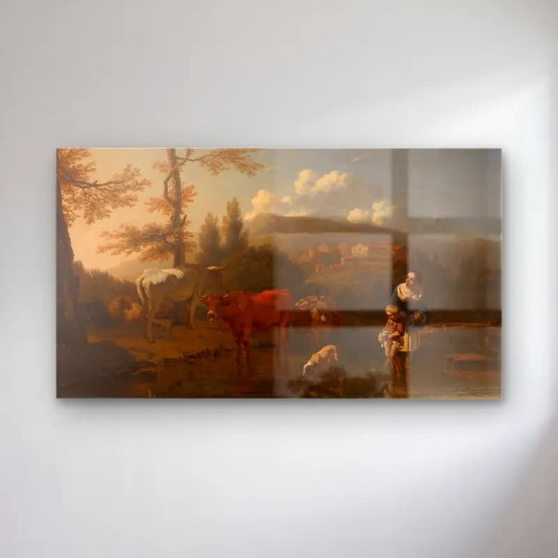 Karel Dujardin – Italian Landscape cam tablo — Karel Dujardin – Italian Landscape — yağlı boya kırda nehir