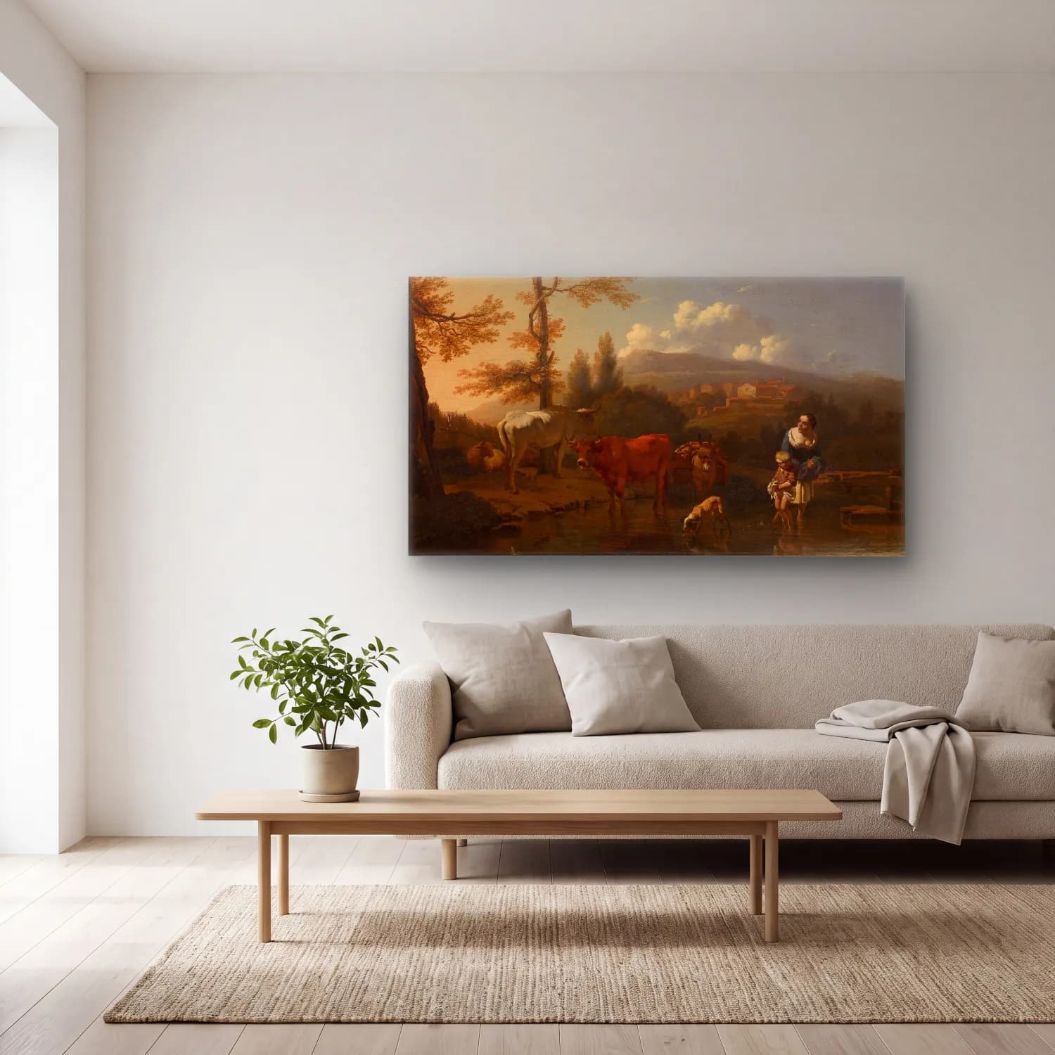 Karel Dujardin – Italian Landscape cam tablo — açık renk salonda