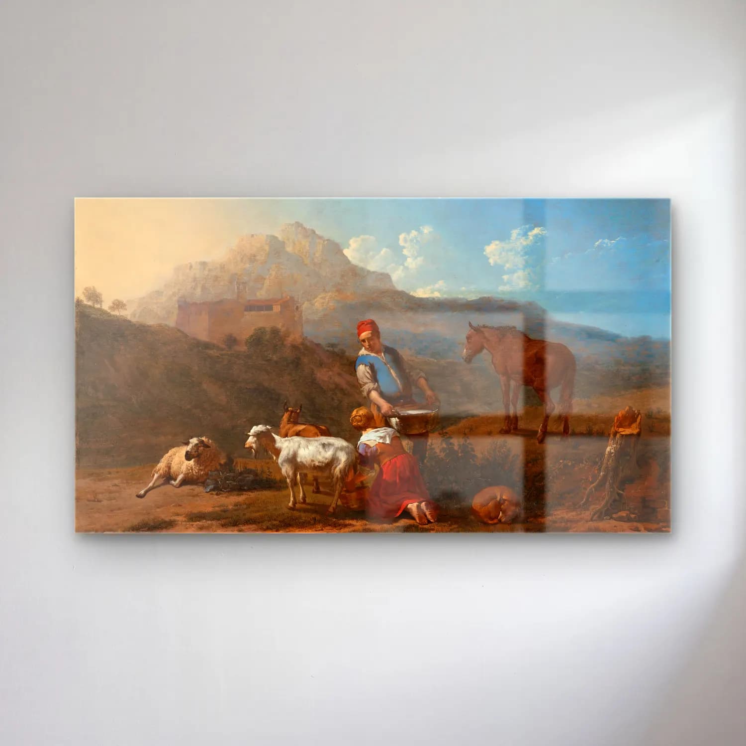 Karel Dujardin – Italian Landscape with Girl Milking a Goat cam tablo — Karel Dujardin – Italian Landscape with Girl Milking a Goat — yağlı boya mitolojik sahne