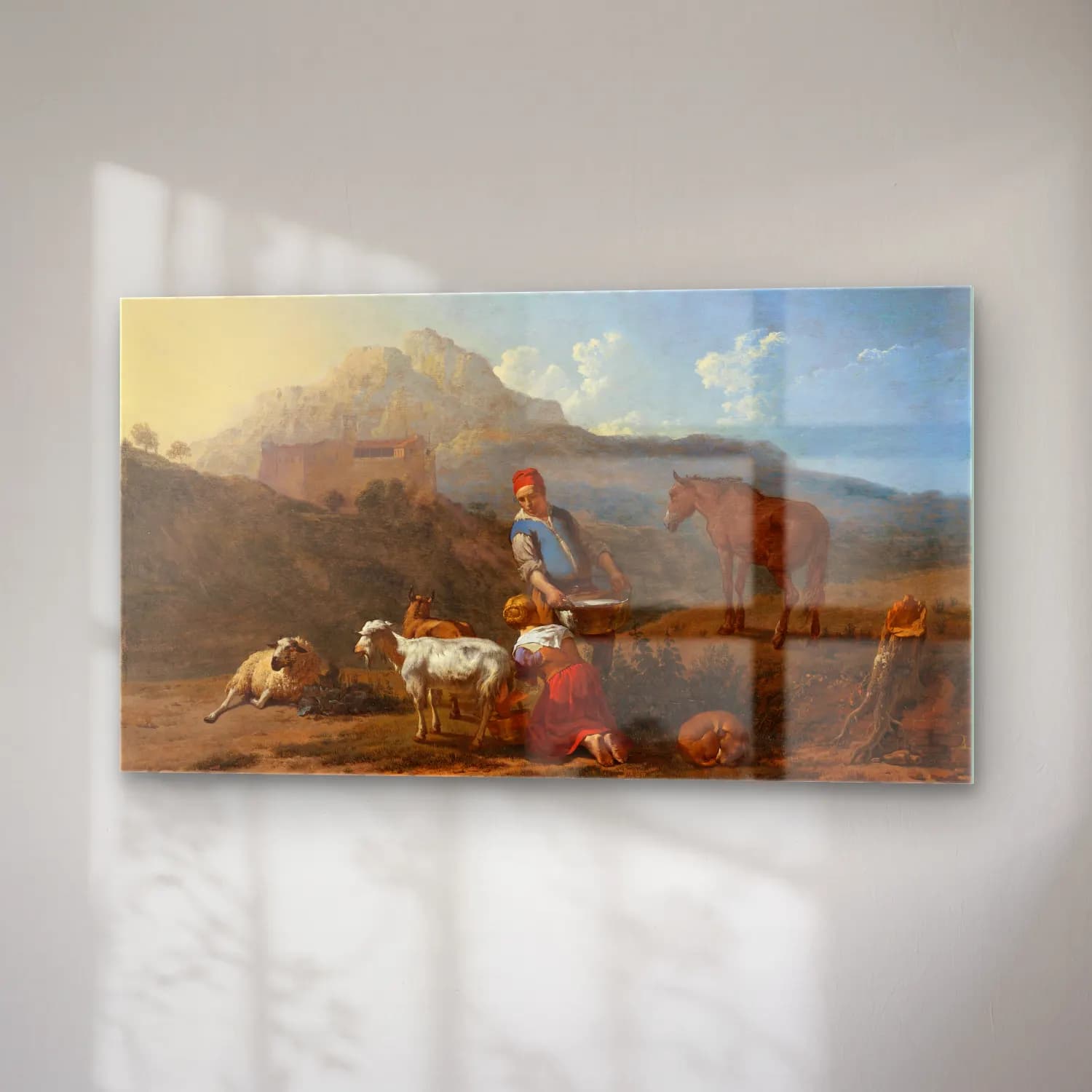Karel Dujardin – Italian Landscape with Girl Milking a Goat cam tablo — sağ açıdan görünüm