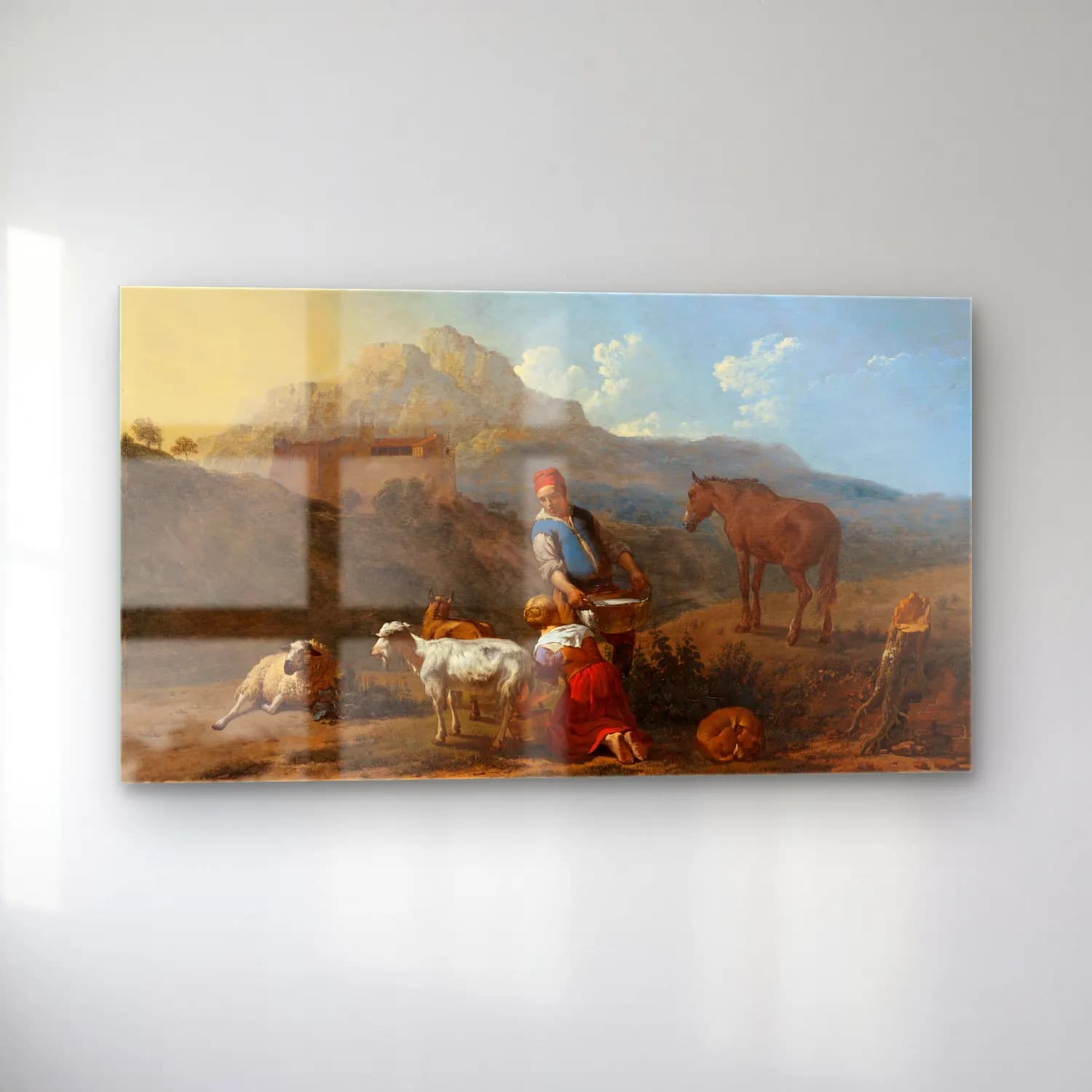 Karel Dujardin – Italian Landscape with Girl Milking a Goat cam tablo — sol açıdan görünüm