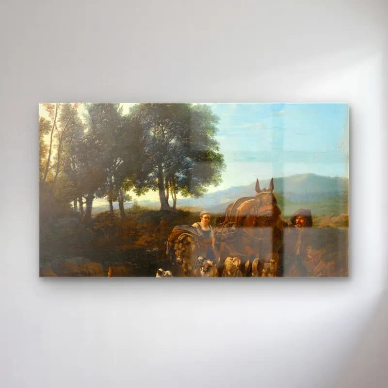 Karel Dujardin – Landscape with Mule Driver cam tablo — Karel Dujardin – Landscape with Mule Driver — yağlı boya kır evi