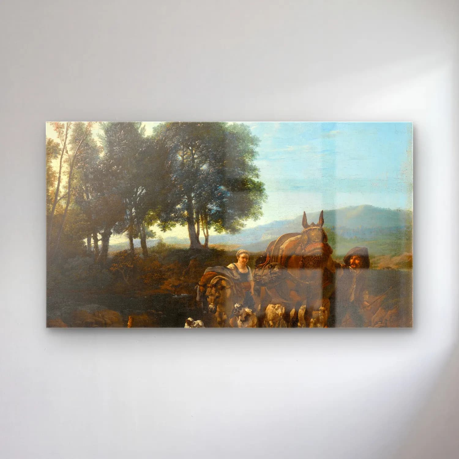 Karel Dujardin – Landscape with Mule Driver cam tablo — Karel Dujardin – Landscape with Mule Driver — yağlı boya kır evi