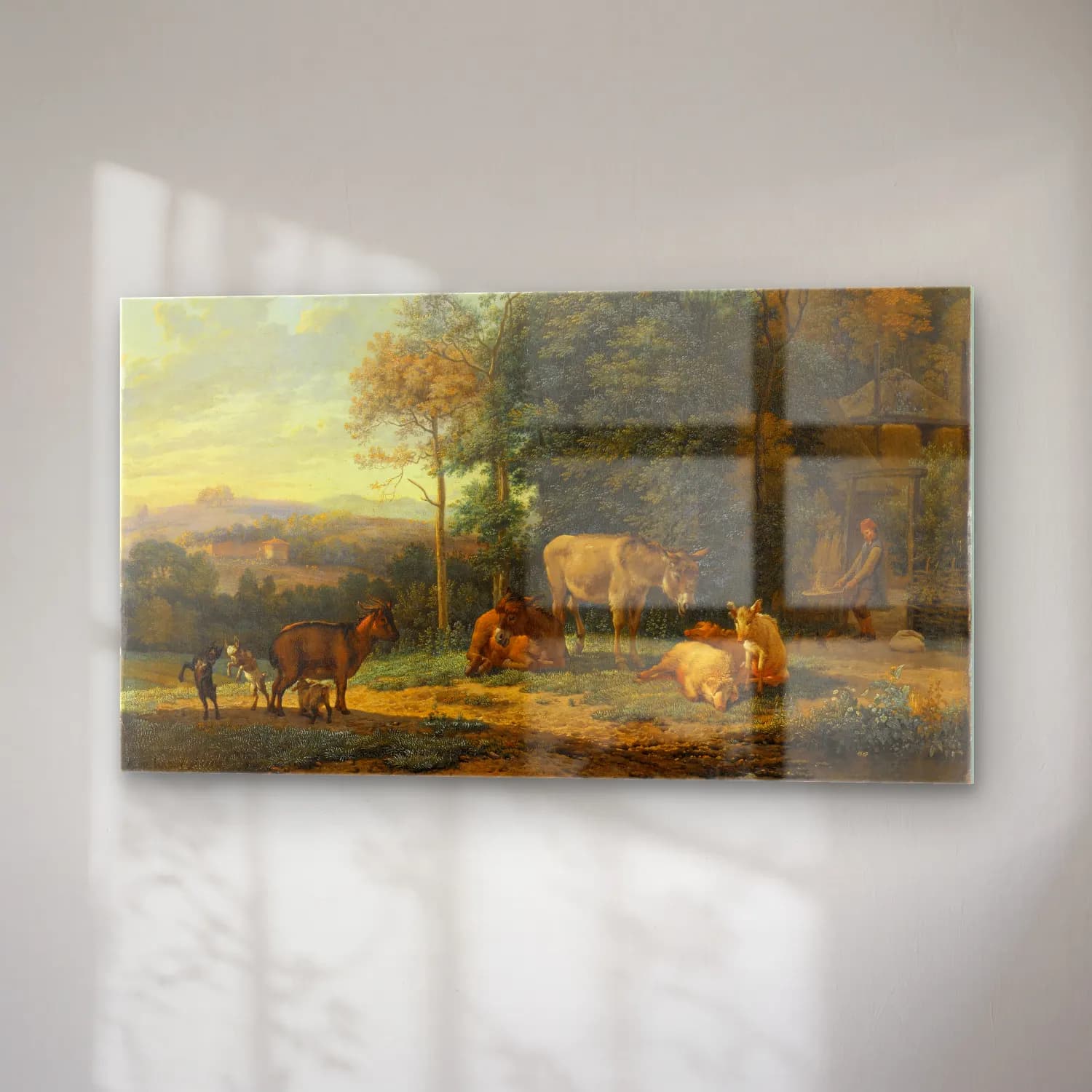 Karel Dujardin – Landscape with Two Donkeys, Goats and Pigs cam tablo — sağ açıdan görünüm