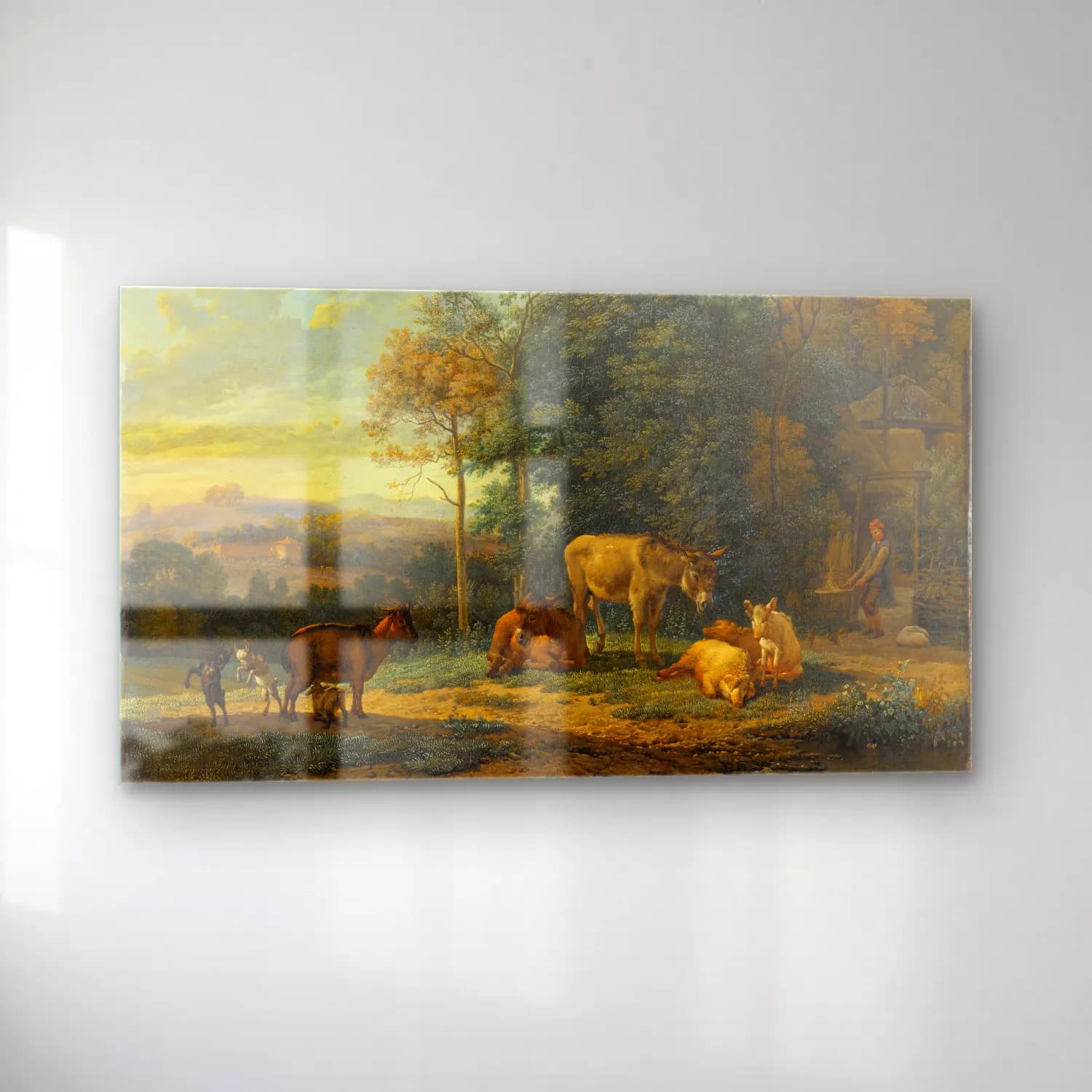 Karel Dujardin – Landscape with Two Donkeys, Goats and Pigs cam tablo — sol açıdan görünüm