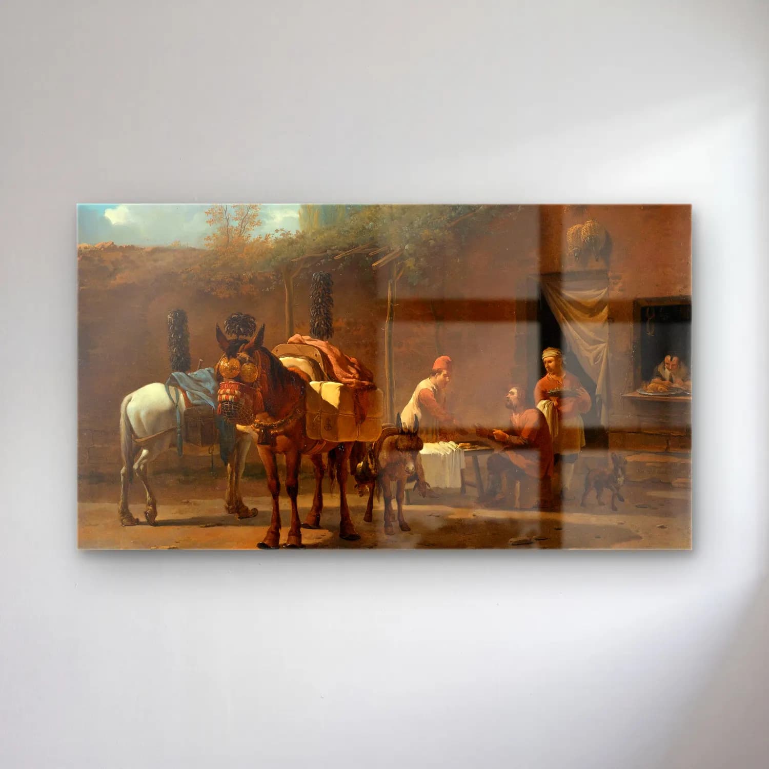 Karel Dujardin – Muleteers at an Inn cam tablo — Karel Dujardin – Muleteers at an Inn — yağlı boya dini sahne