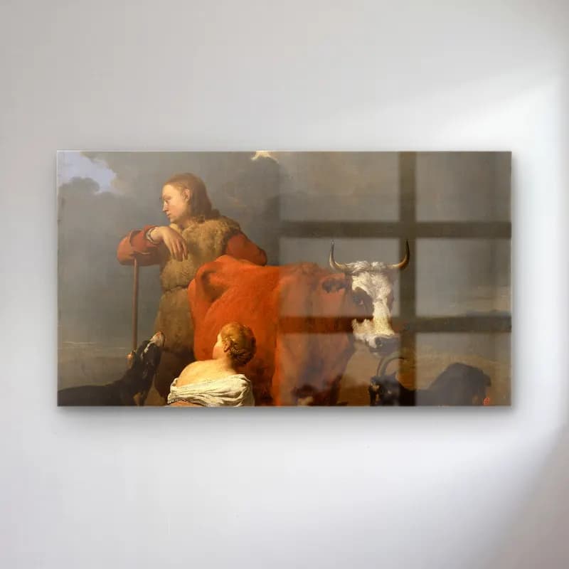 Karel Dujardin – Peasant Girl Milking a Cow cam tablo — Karel Dujardin – Peasant Girl Milking a Cow — yağlı boya mitolojik sahne