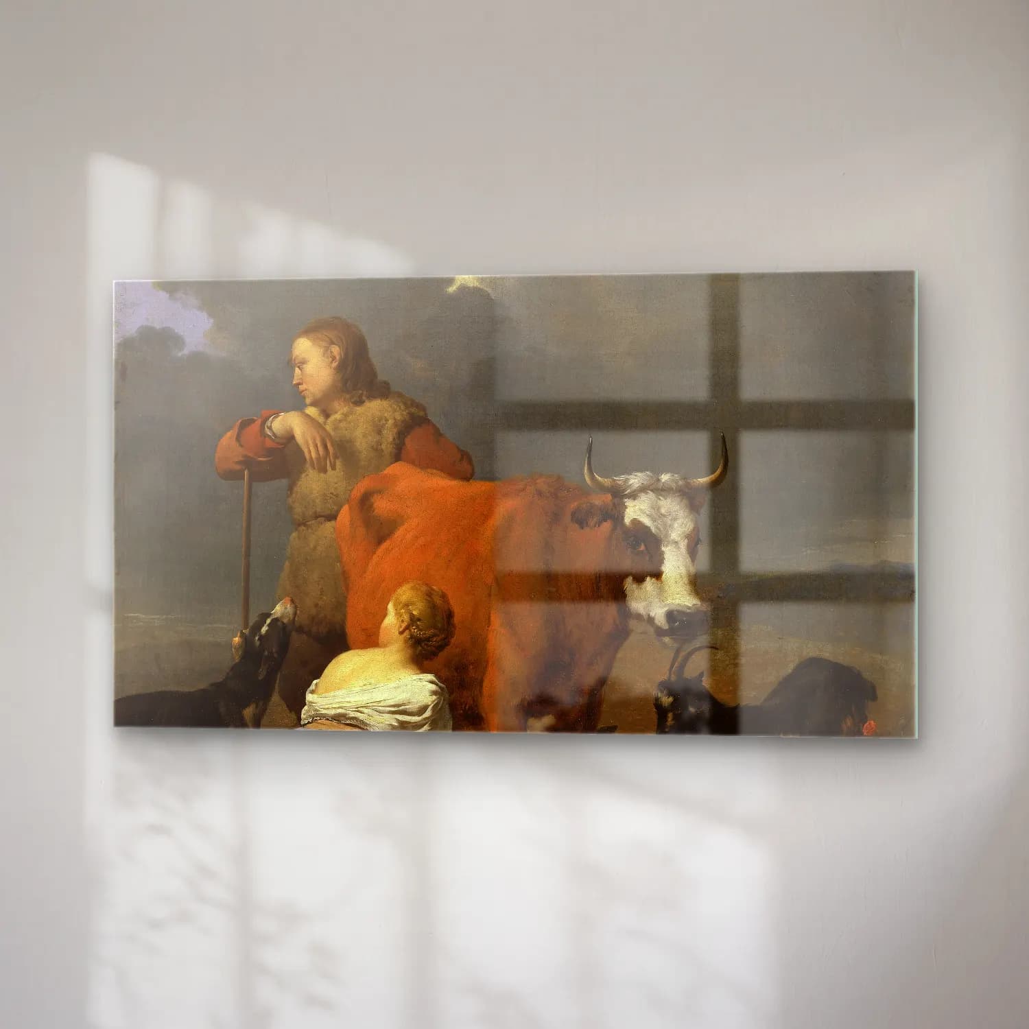 Karel Dujardin – Peasant Girl Milking a Cow cam tablo — sağ açıdan görünüm