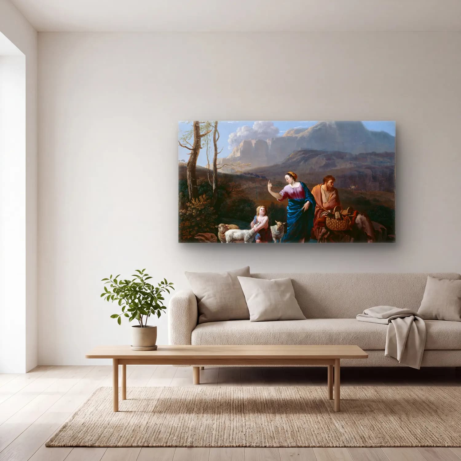 Karel Dujardin – Return of the Holy Family from Egypt cam tablo — açık renk salonda