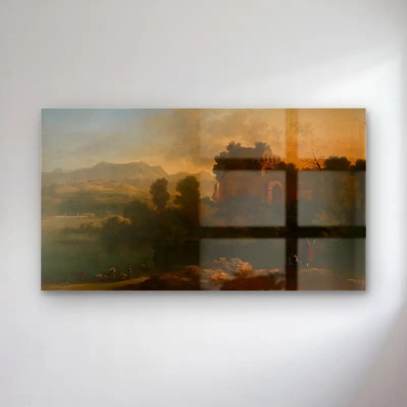 Karel Dujardin – Südliche Landschaft mit Ruine (after 1675) cam tablo — Karel Dujardin – Südliche Landschaft mit Ruine (after 1675) — yağlı boya antik kalıntılar