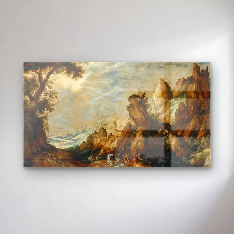 Kerstiaen de Keuninck – Landscape with Conversion of Saint Paul cam tablo — Kerstiaen de Keuninck – Landscape with Conversion of Saint Paul — yağlı boya dağ manzarası