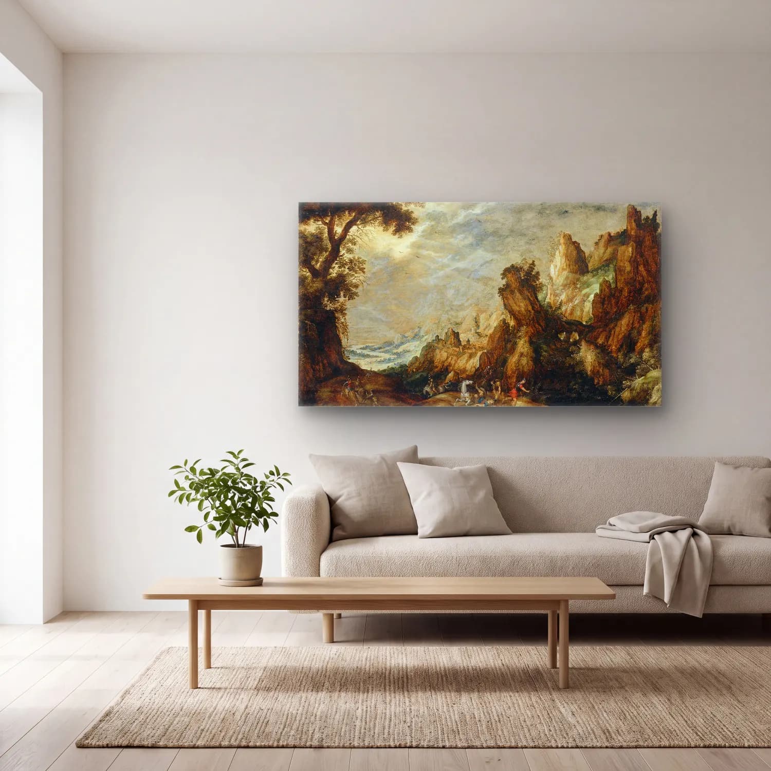 Kerstiaen de Keuninck – Landscape with Conversion of Saint Paul cam tablo — açık renk salonda