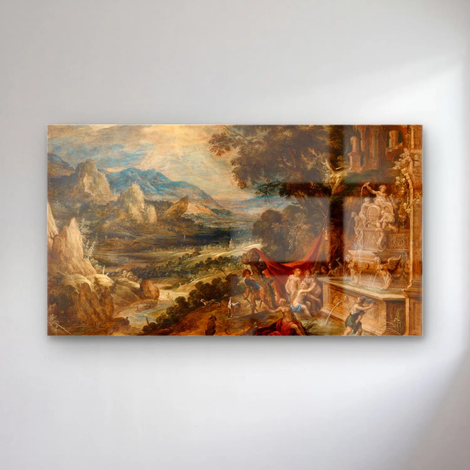 Kerstiaen de Keuninck – Landscape with Diana and Actaeon cam tablo — Kerstiaen de Keuninck – Landscape with Diana and Actaeon — yağlı boya mitolojik sahne