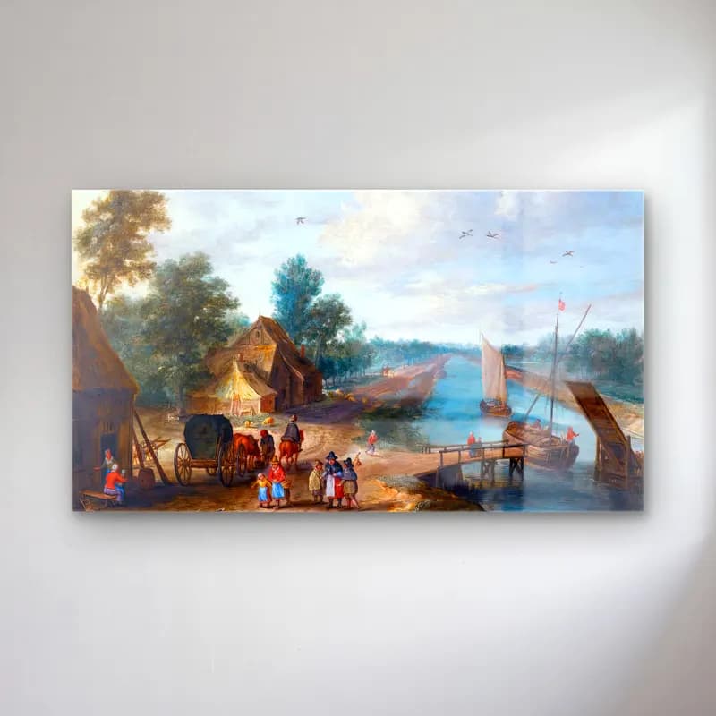 Yağlı Boya Kırda Nehir – Pastel Tonlar cam tablo — Yağlı Boya Kırda Nehir – Pastel Tonlar — yağlı boya kırda nehir